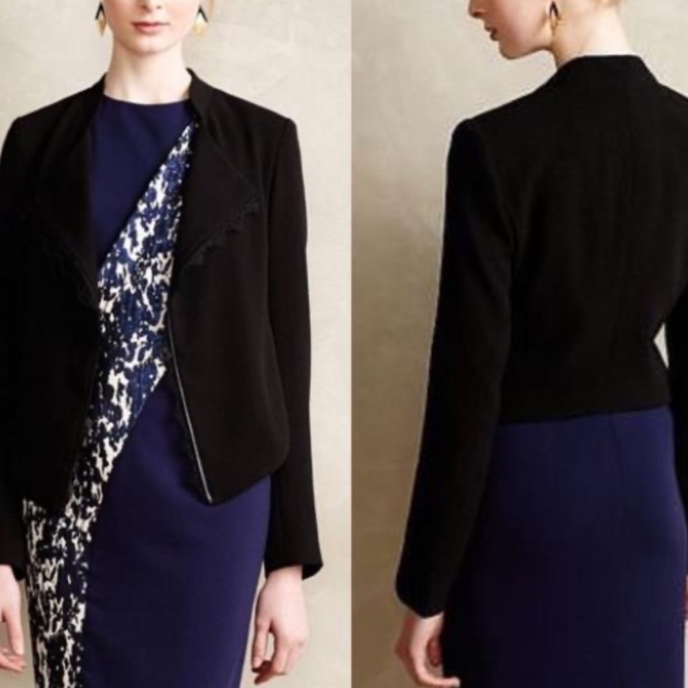 Anthro Elevenses Jacket Blazer Black Lace Crop S